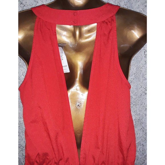 NWT bebe Sz 8 Open Back Bright Orange/Red Jumpsuit Romper - Picture 3 of 12
